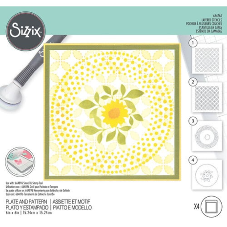 Sizzix • Layered Stencils by Eileen Hull Plate and Pattern (4pcs)