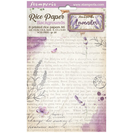 Stamperia - Lavender A6 Rice Paper Selection Backgrounds (8pcs)