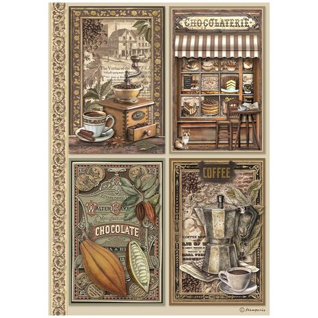 Stamperia - Coffee and Chocolate A4 Rice Paper 4 Cards (6pcs)