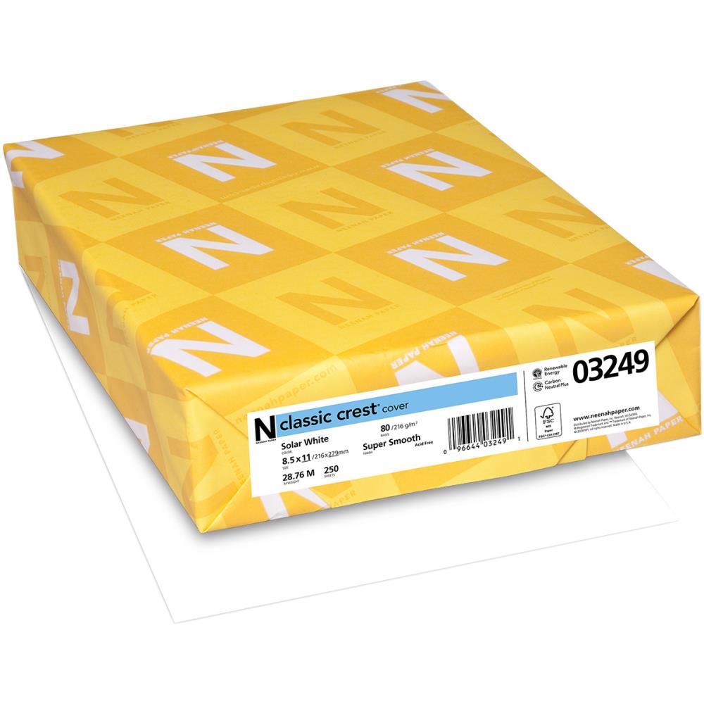 Neenah 80lb Classic Crest Cardstock 8.5"X11" -  Solar White, Smooth 