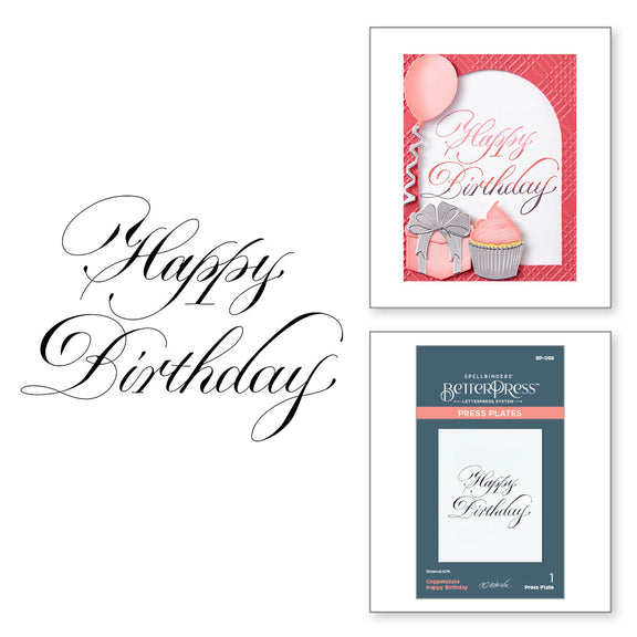 Spellbinder - BetterPress - Copperplate Happy Birthday Press Plate from the Copperplate Everyday Sentiments Collection by Paul Antonio