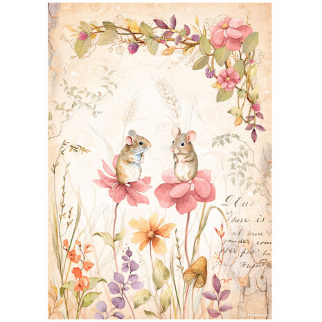 Stamperia - A4 Rice Paper Woodland Mice and Flowers