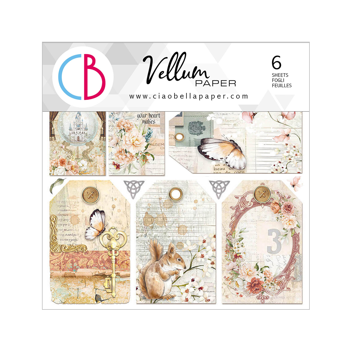 Ciao Bella - VELLUM REIGN OF GRACE FUSSY CUT 6"X6" 6/PKG