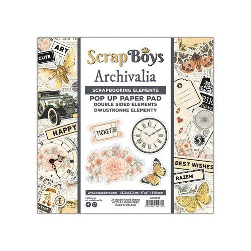 Scrapboys POP UP Paperpad double sided elements - Archivalia  6x6  