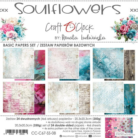 Craft O'Clock - Soulflowers 8x8 Inch Basic Papers Set