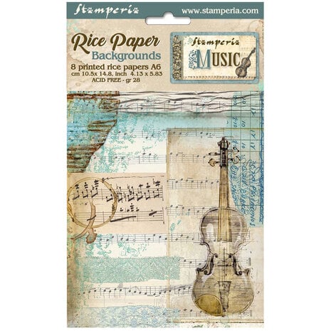 Stamperia - Music A6 Rice Paper Backgrounds (8pcs) 