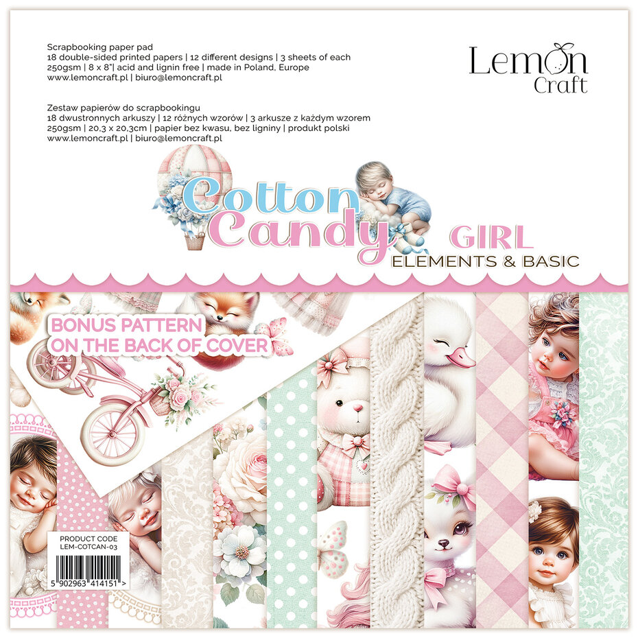 Lemon Craft - Cotton Candy Girl Elements & Basic Small 8x8 Inch Paper Pad