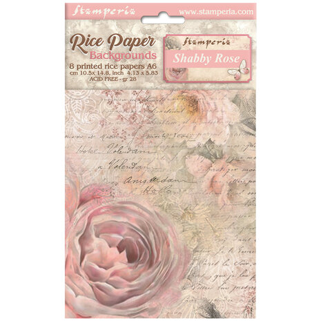 Stamperia - Shabby Rose A6 Rice Paper Backgrounds (8pcs)