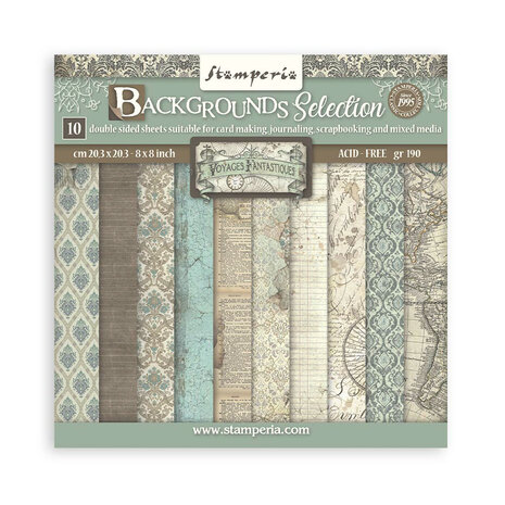 Stamperia - Voyages Fantastiques Backgrounds 8x8 Inch Paper Pack