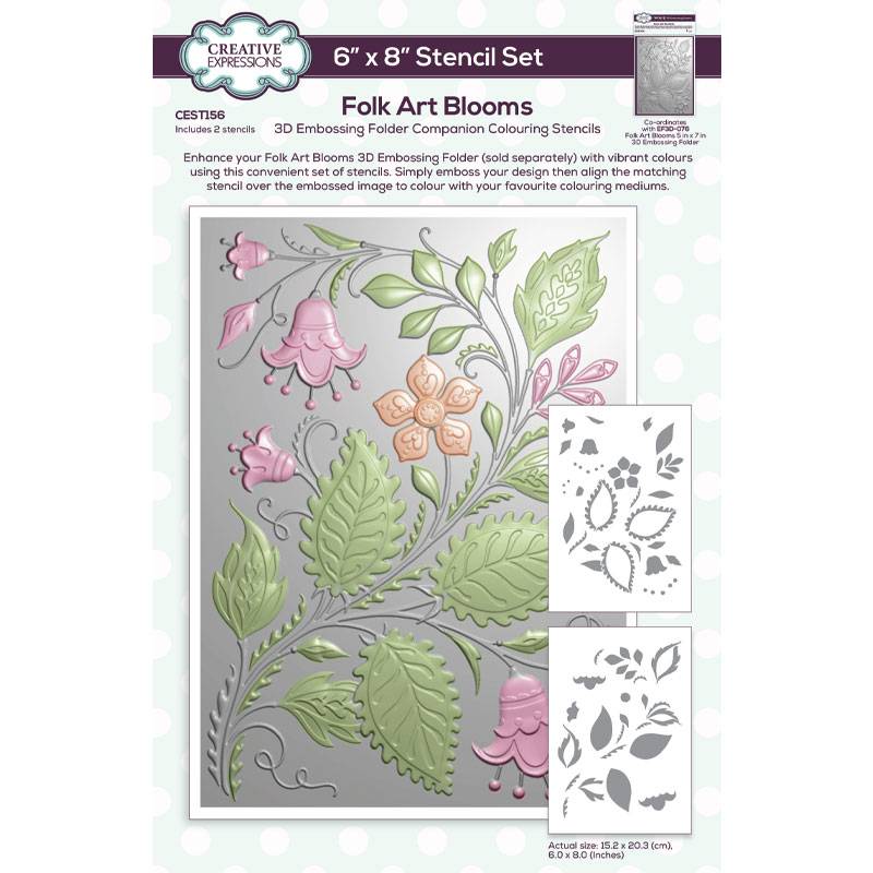 Creative Expressions Folk Art Blooms Companion Colouring Stencil 6 in x 8 in 2pk