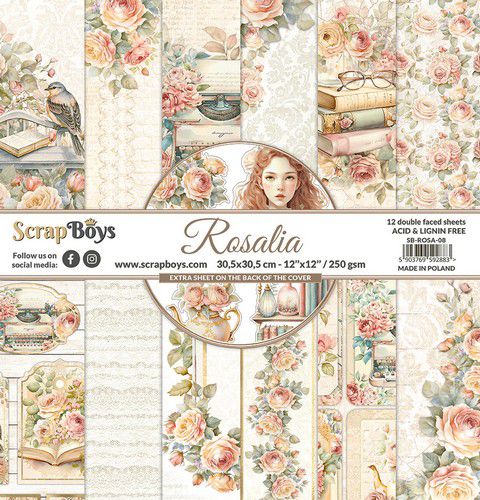 ScrapBoys Rosalia paperset 12 vl+cut out elements 12x12"