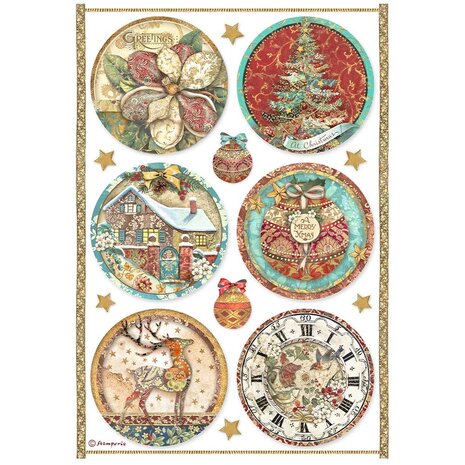 Stamperia - Christmas Greetings A4 Rice Paper Rounds 