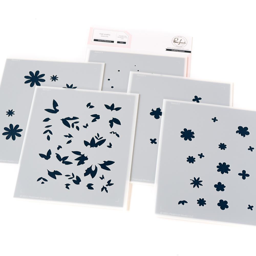 Pinkfresh Studio Stencils 4.25"X5.25" 5/Pkg -  Cheerful Blossoms 