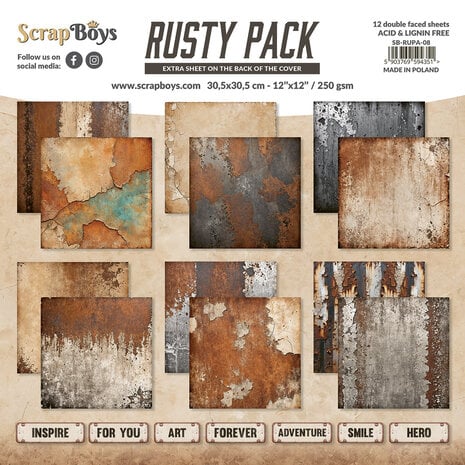 ScrapBoys Rusty Pack 12x12 Inch Paper Pad