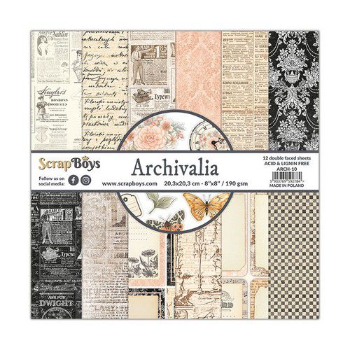 ScrapBoys Archivalia paperpad 12 vl+cut out elements-DZ  8x8"  