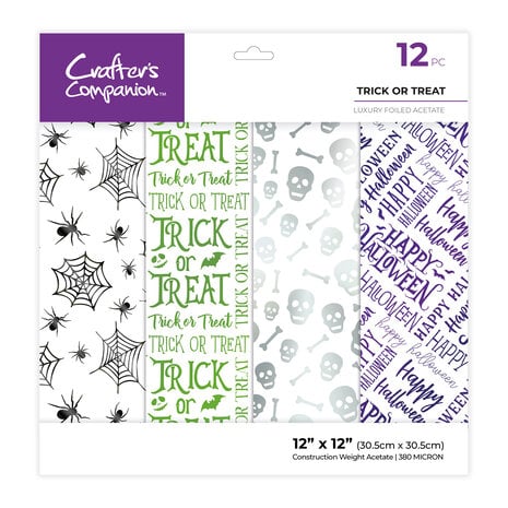 Crafters Companion - Luxury Foiled Acetate Pack 12x12 Inch Trick or Treat 