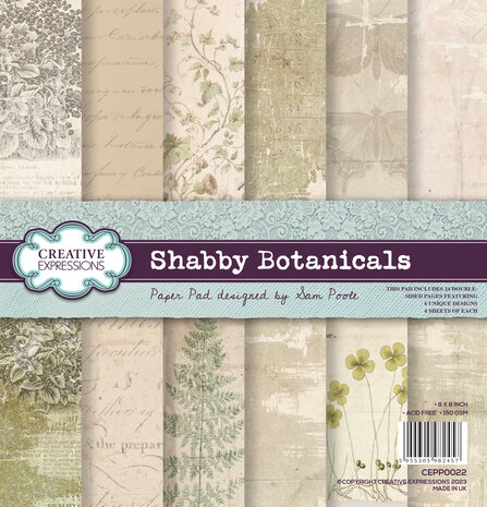 Creataive Expressions - Sam Poole 8x8 Inch Paper Pad Shabby Botanicals