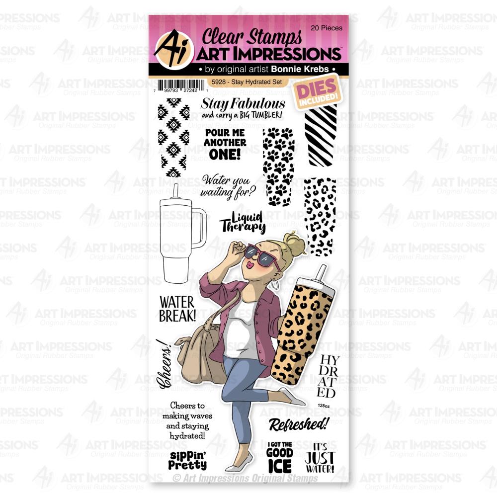 Art Impressions Laugh Lines Stamp & Die Set - Stay Hydrated