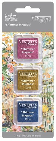 Crafter's Companion - Venetian Grace Shimmer Inkpads Pink/Gold/Blue