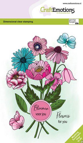 CraftEmotions clearstamps A6 - Strauß Blumenmischung und Siegeletikett GB Dimensional stamp 