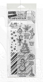 Tim Holtz Mixed-Media Stamps & Stencil Set THMM190: Tattered Christmas, Peppermint, Falling Stars