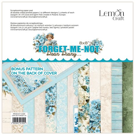 Lemon Craft - Dear Diary Forget-Me-Not 8x8 Inch Paper Pad