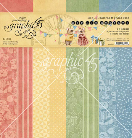 Graphic 45 - Hip Hip Hooray 12x12 Inch Patterns & Solids Pack