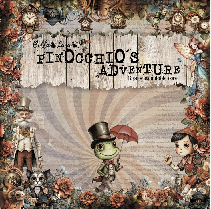  Bellaluna Crafts Pad 12x12" Bellaluna Crafts con 12 papeles doble cara Pinocchio's Adventure