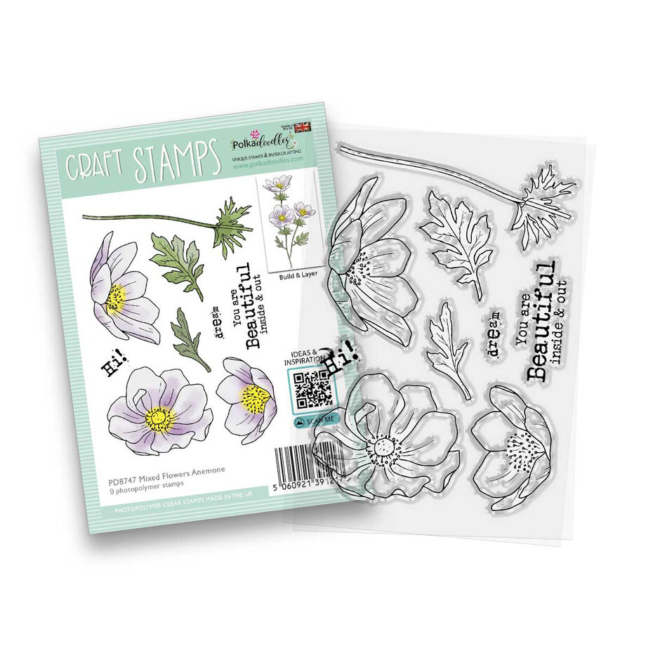 Polkadoodles - Mixed Flowers Beautiful Anemone Craft Stamps (9pcs) 