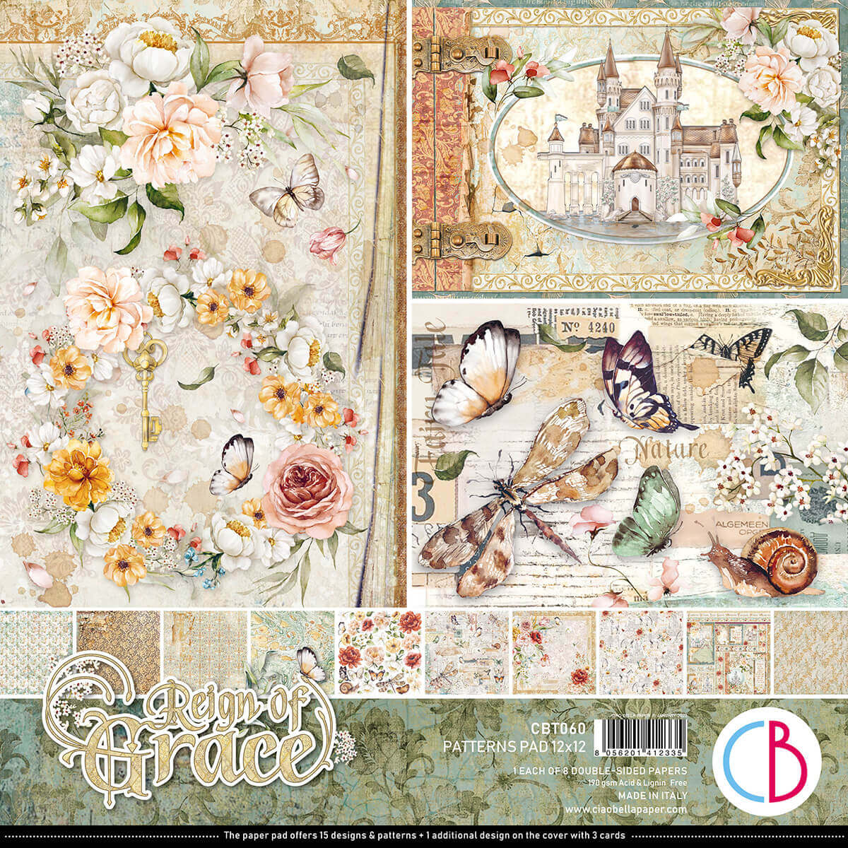 Ciao Bella Reign of Grace Patterns Pad 12"x12" 8/Pkg