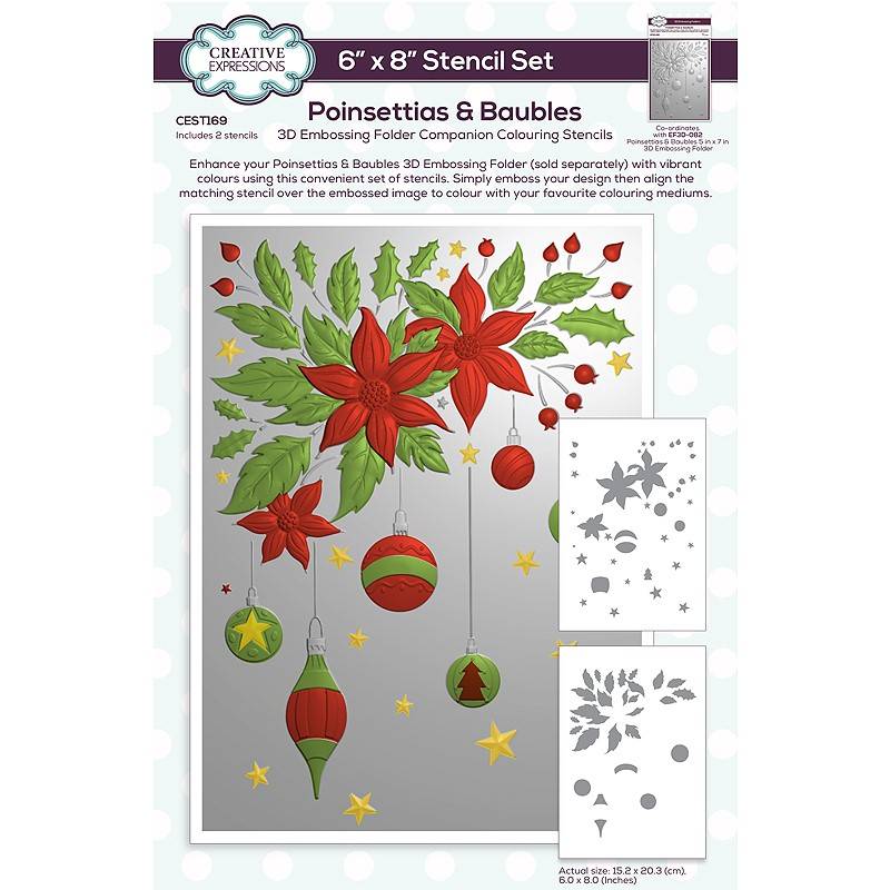 Creative Expressions Poinsettias & Baubles Companion Colouring Stencil 6 in x 8 in Set of 2