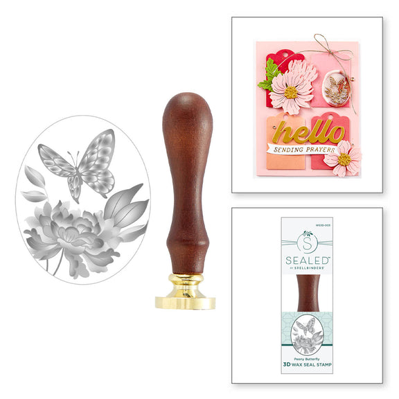 Spellbinders - Peony Butterfly Wax Seal Stamp from the Sealed 3D Botanical Collection