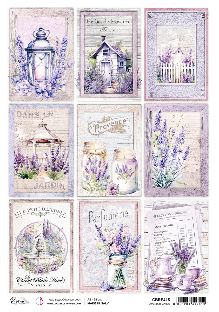 Ciao Bella - RICE PAPER A4 LAVANDER CARDS