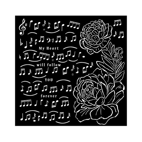 Stamperia - Precious Thick Stencil 18x18cm Music and Peony