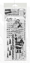 Tim Holtz Mixed-Media Stamps & Stencil Set THMM189: Jolly Holiday, Tree Lot, Merry Christmas