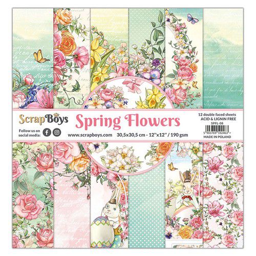 Scrapboys 12x12 Spring Flowers paperset 12 vl+cut out elements-DZ