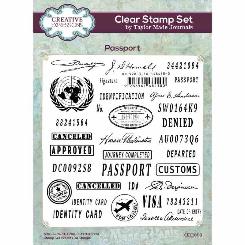 Creative Expressions Taylor Made Journals Passport 6 in x 8 in Clear Stamp Set