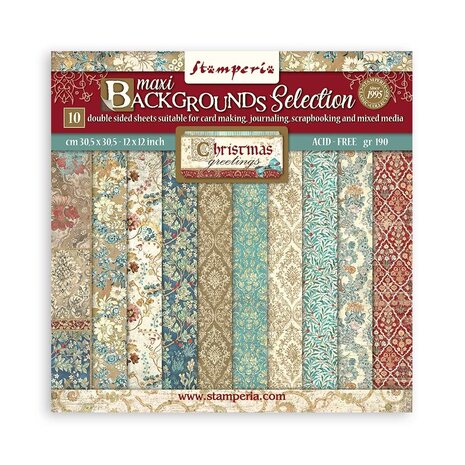 Stamperia - Christmas Greetings Maxi Background Selection 12x12 Inch Paper Pack