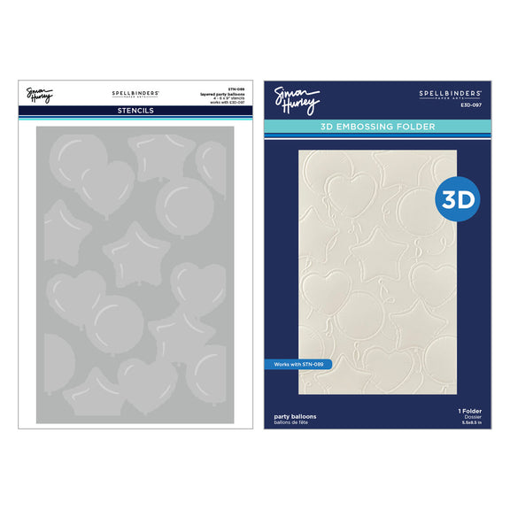 Spellbinders - Party Balloons 3D Embossing Folder and Stencil Bundle