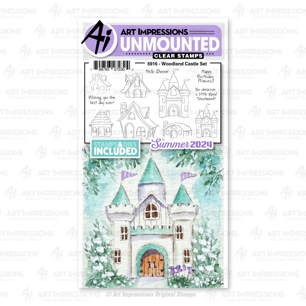 Art Impressions Watercolor Journals Stamp & Die Set - Woodland Castle