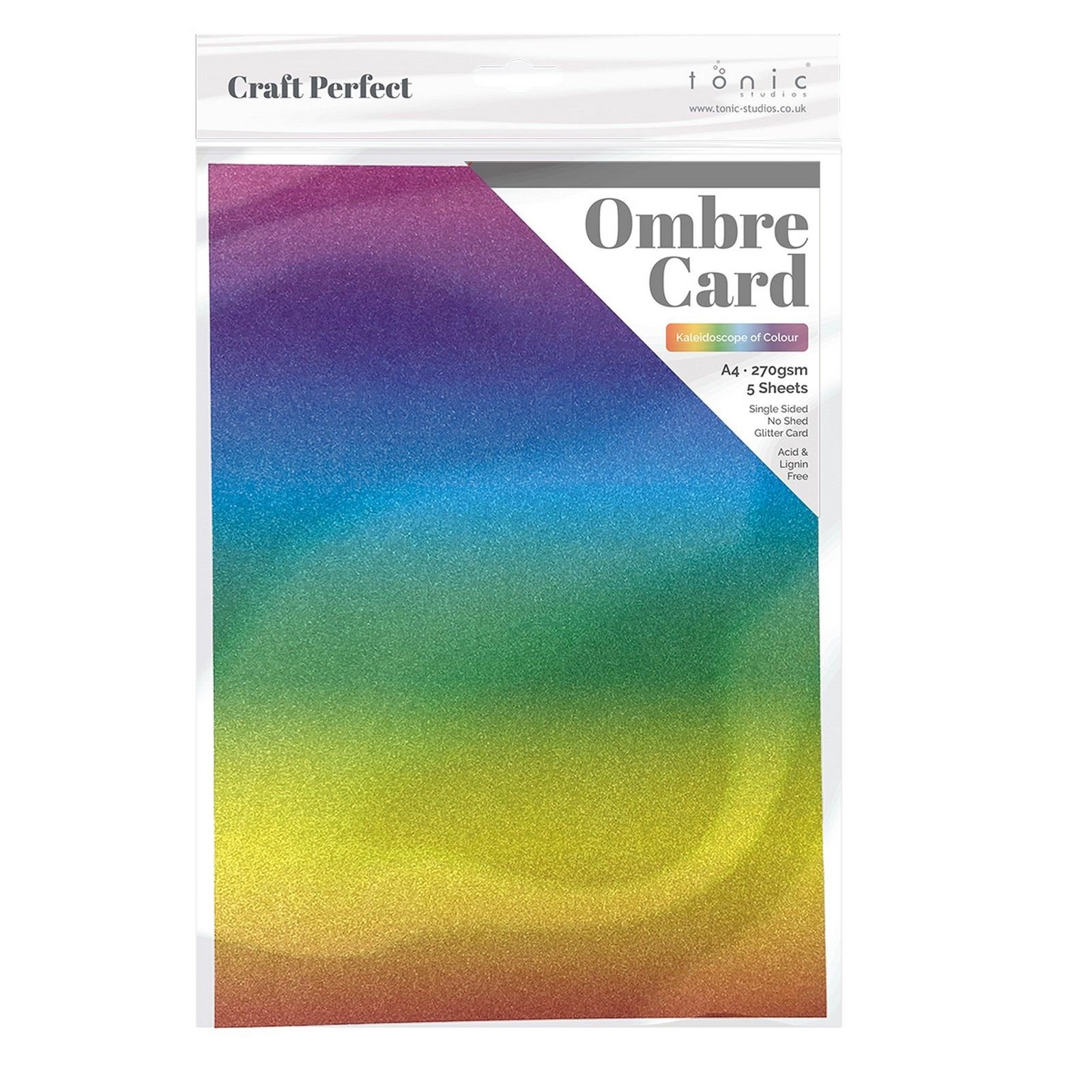 Craft Perfect • Glitter Card A4 250g Ombre Kaleidoscope of Colour 5pcs