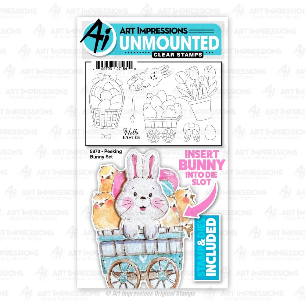 Art Impressions Holiday Stamp & Die Set -  Peeking Bunny 