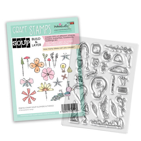 Polkadoodles Stamp Soup Build & Layer Flowers and Things Craft Stamps (27pcs)