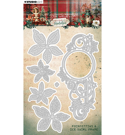 Studio Light Cutting Die - Poinsettias & ice swirl frame Festive Nostalgia nr.904