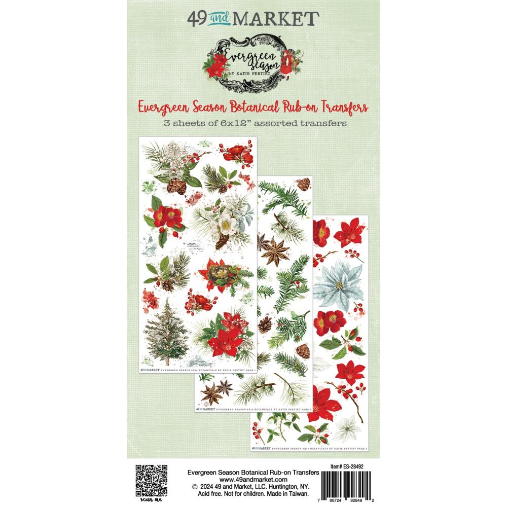 49 And Market Rub-On Transfer Set - Botanical, Evergreen Season