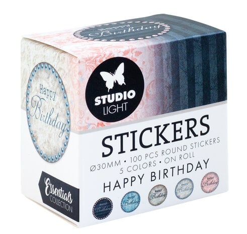 Studio Light Happy Birthday ø30mm Round Stickers on Roll (100pcs) 