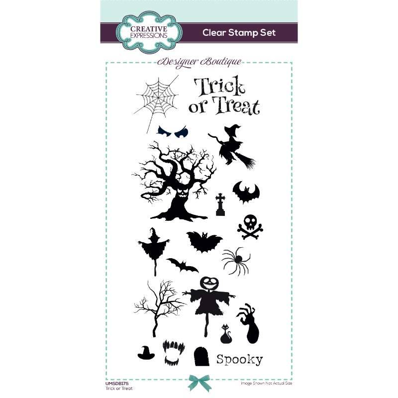 Creative Expressions Designer Boutique Trick or Treat 4 in x 8 in DL Clear Stamp Set