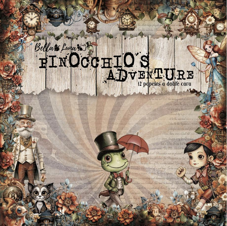  Bellaluna Crafts Pad 8x8" Bellaluna Crafts con 12 papeles doble cara Pinocchio's Adventure