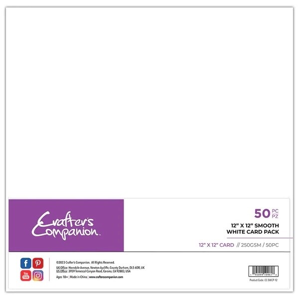 Crafter's Companion - 12"x12" (30x30 cm) Smooth White Card Pack - 50 st.