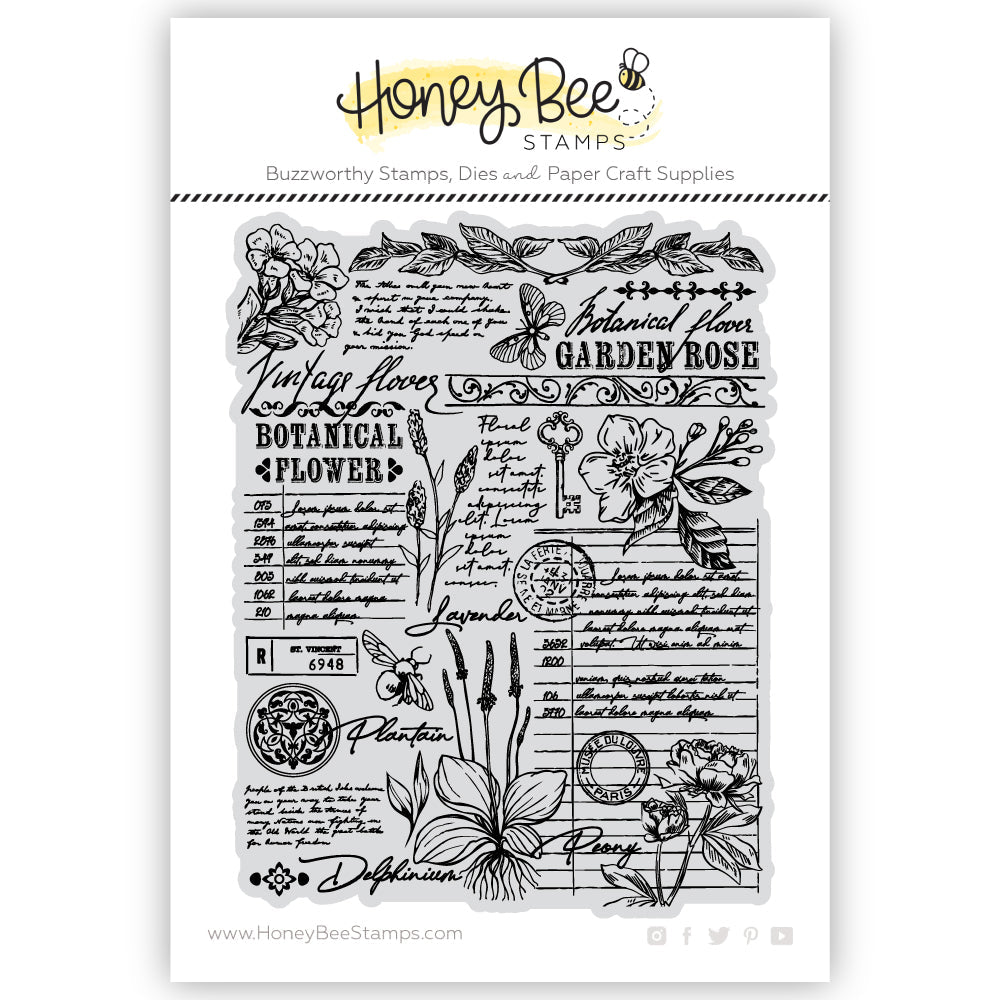 Honey Bee -  Vintage Flora - 5x6 Rubber Cling Background Stamp